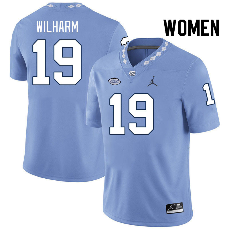 Women #19 Hudson Wilharm North Carolina Tar Heels College Football Jerseys Stitched-Carolina Blue